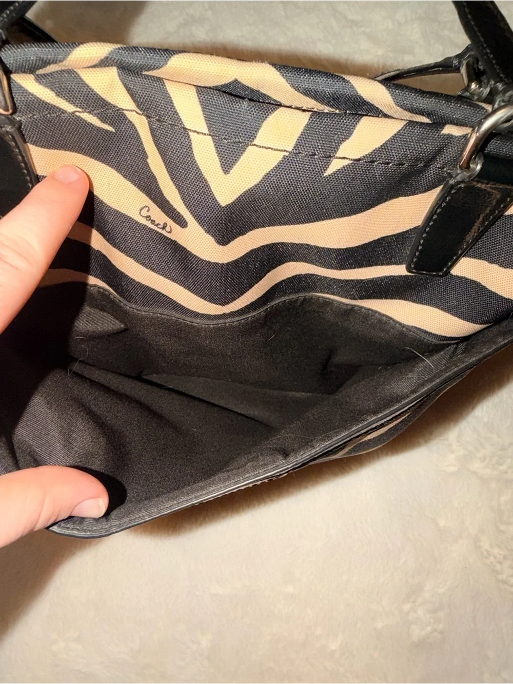 Coach Zebra-Print Canvas Tote in Black and Cream
